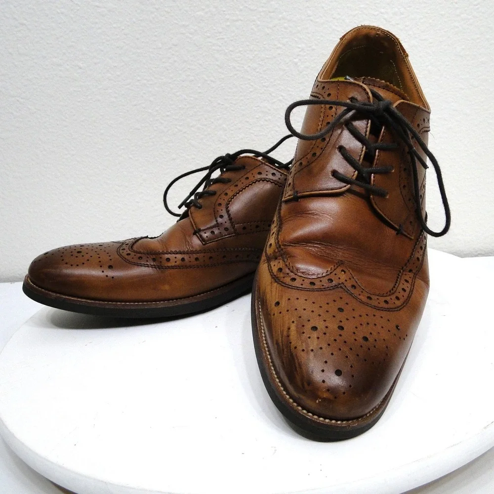 Florsheim Comfortech Upscale Wingtip Oxford‎ Cognac Brown Leather Mens 9.5 11956